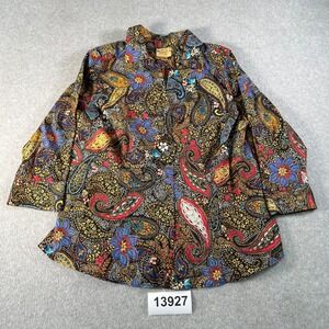 Gold Label Investments Shirt Womens 14W Black Multi Paisley Cotton Non Iron